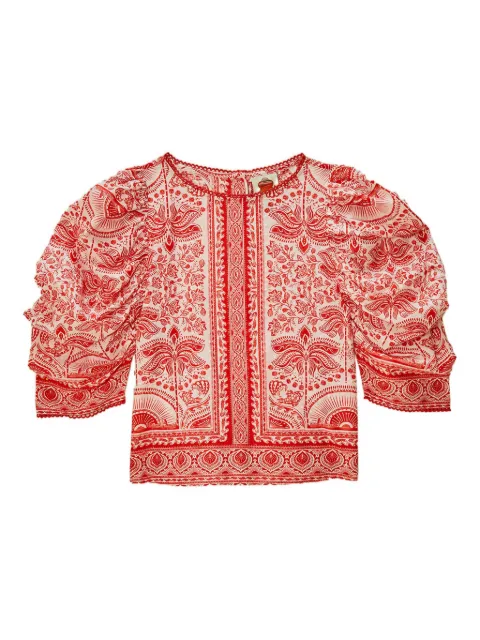 FARM Rio puff-sleeve patterned top