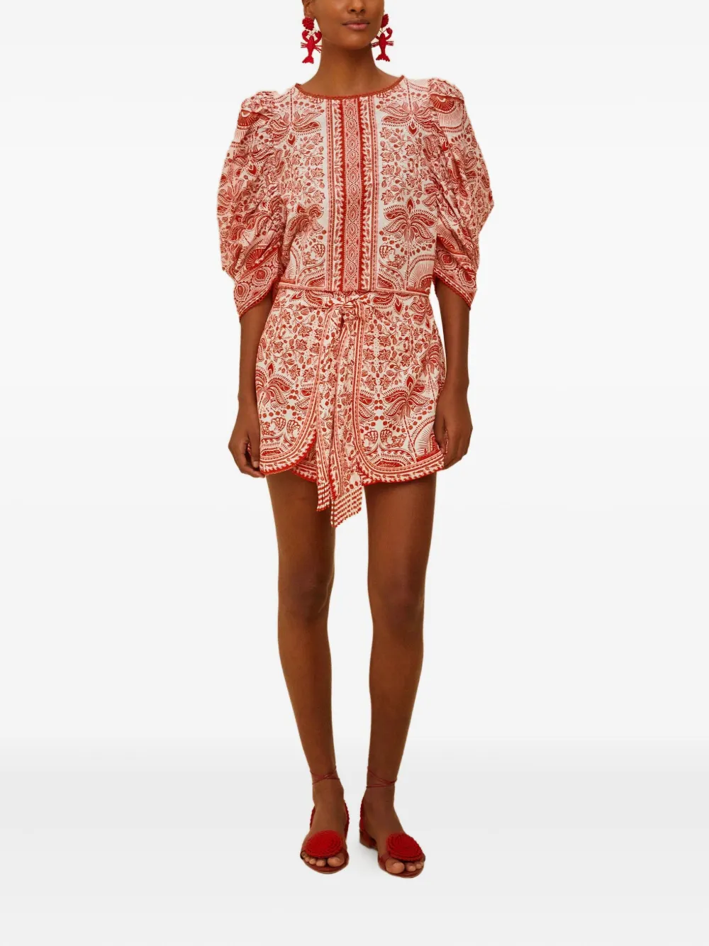 FARM Rio Top met pofmouwen en patroon - Rood