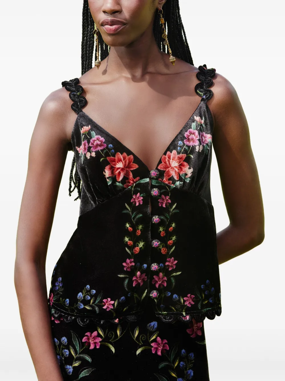 FARM Rio floral-pattern straps top - Nero
