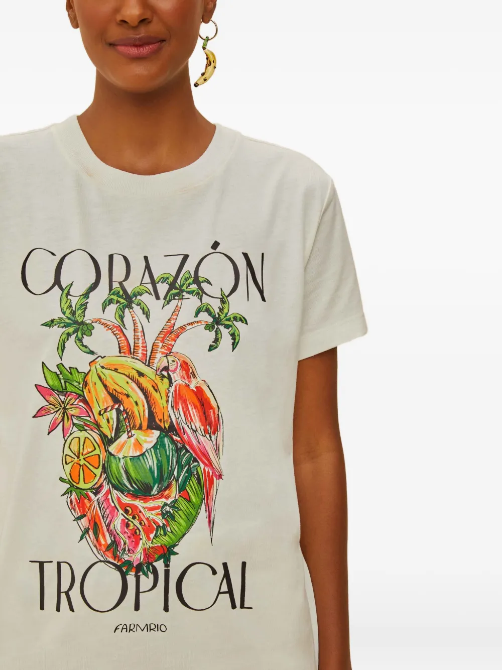 Farm Rio Tropical-graphic T-shirt In White