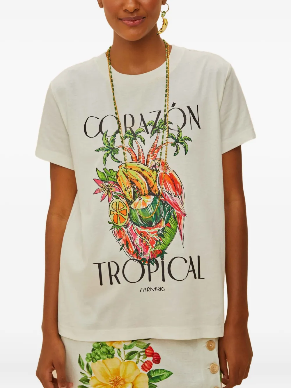 Farm Rio Tropical-graphic T-shirt In White