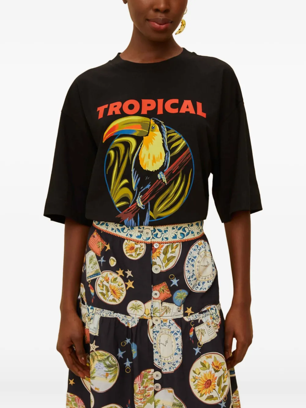 FARM Rio T-shirt met tropische print Zwart