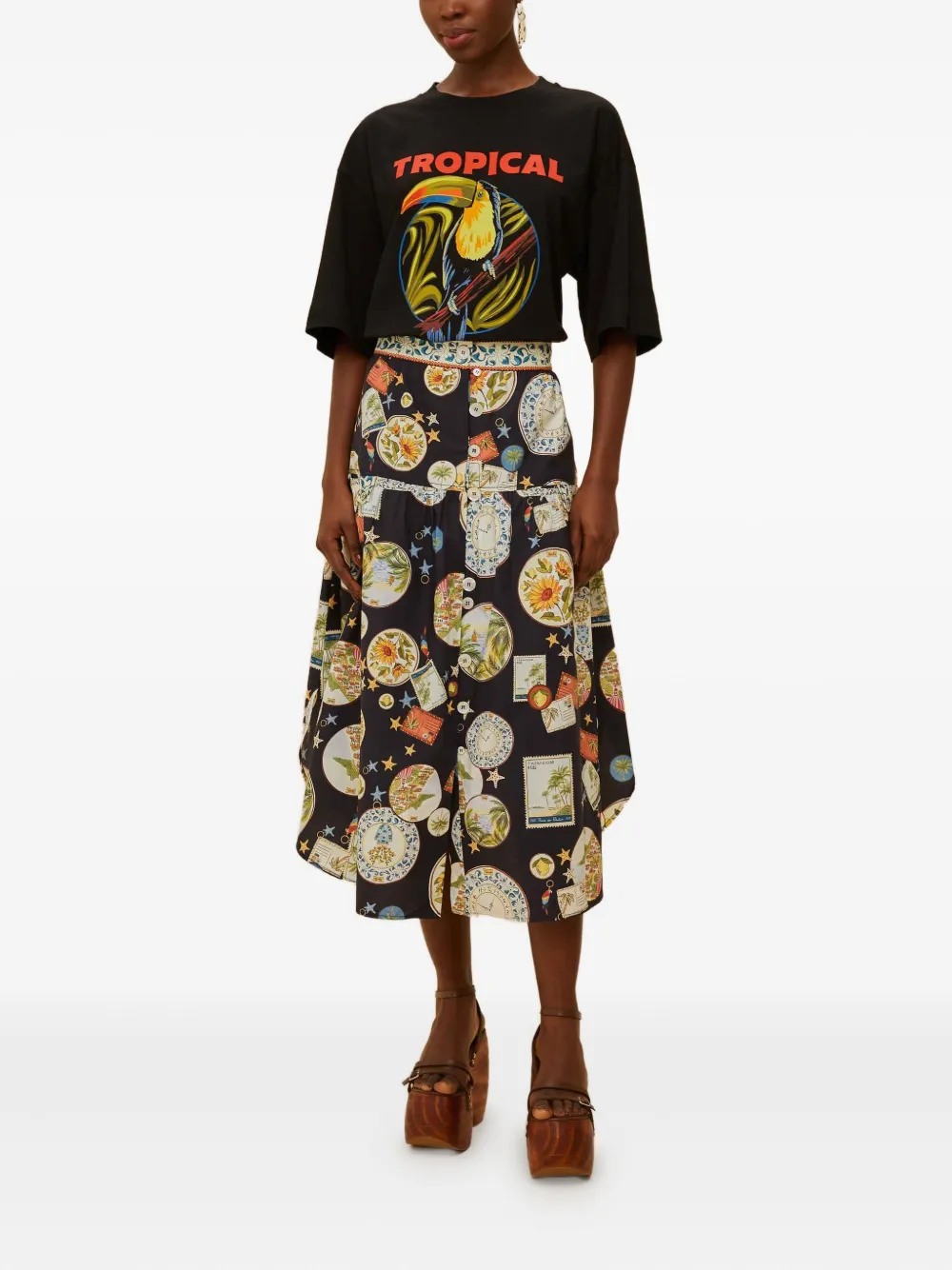 FARM Rio T-shirt met tropische print Zwart