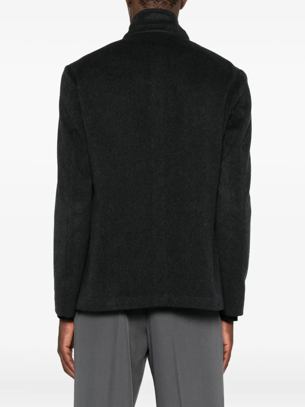 Corneliani Minimalist Grey Jacket With High Collar In Black