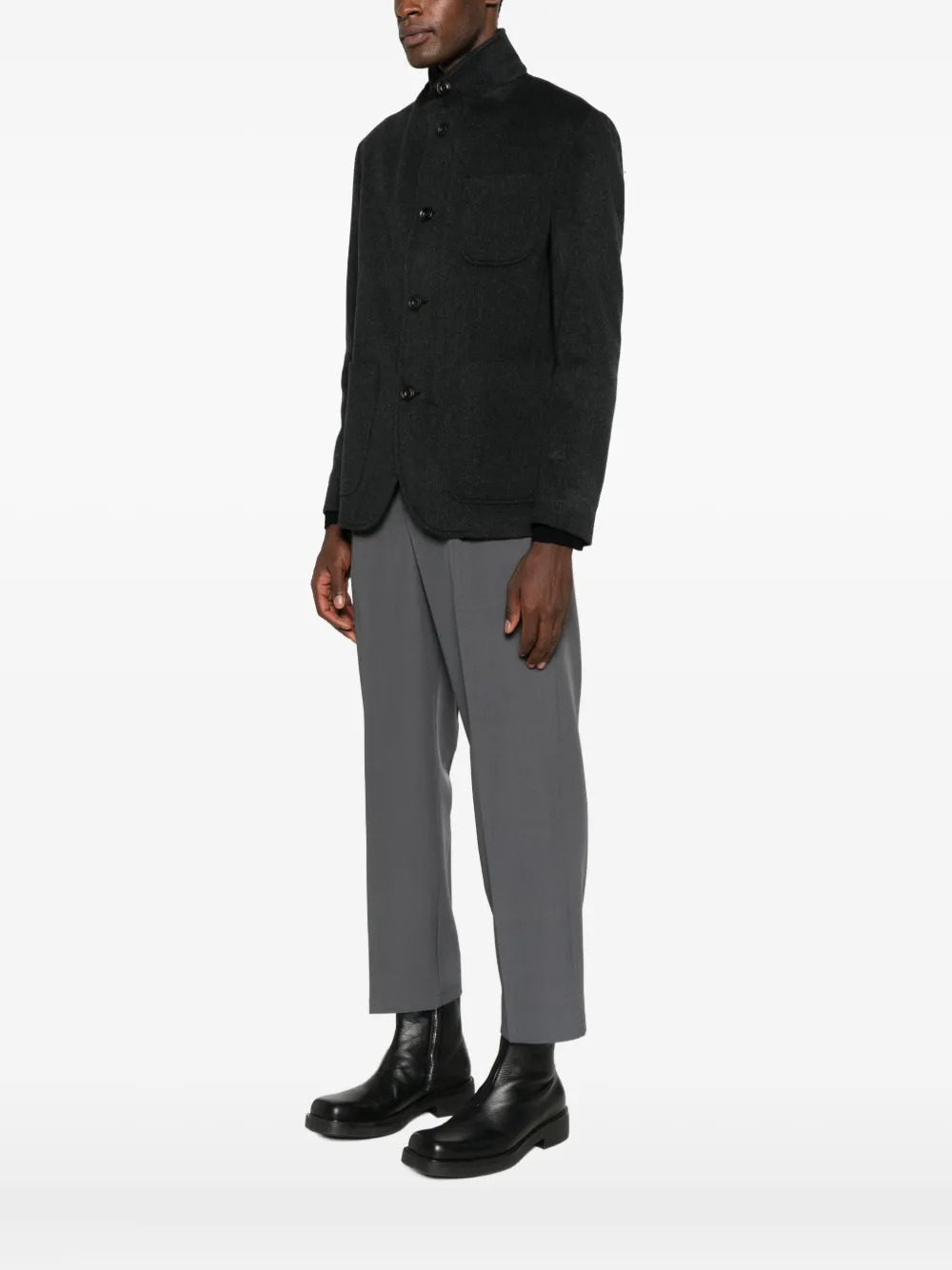 Corneliani Minimalist Grey Jacket With High Collar In Black