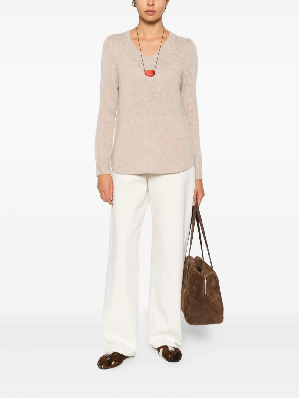 Hemisphere v-neck curved hem sweater | Knitted Tops | Image 2