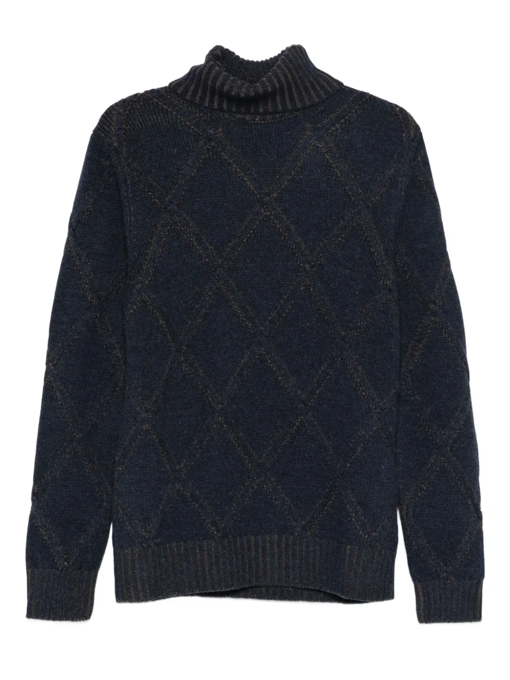 Barba argyle-check roll-neck jumper - ブルー Barba argyle-check roll-neck jumper - ブルー