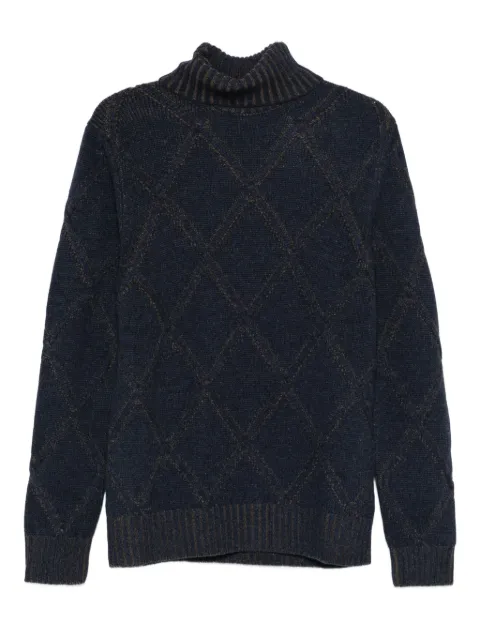 Barba argyle-check roll-neck jumper