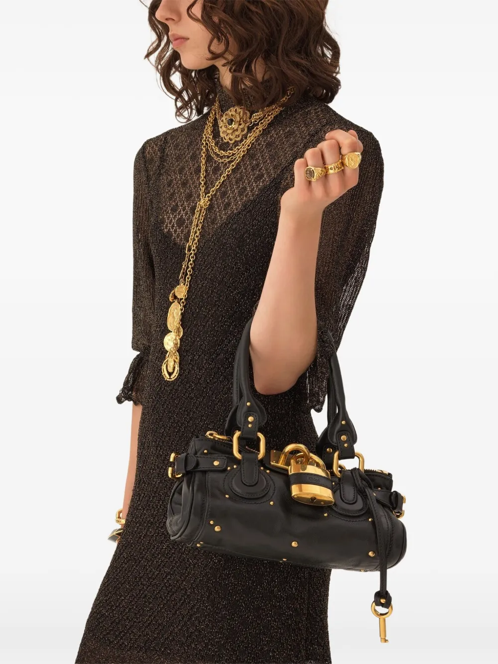 Chloé Small Paddington Bag in Grained Leather in Black, view 2