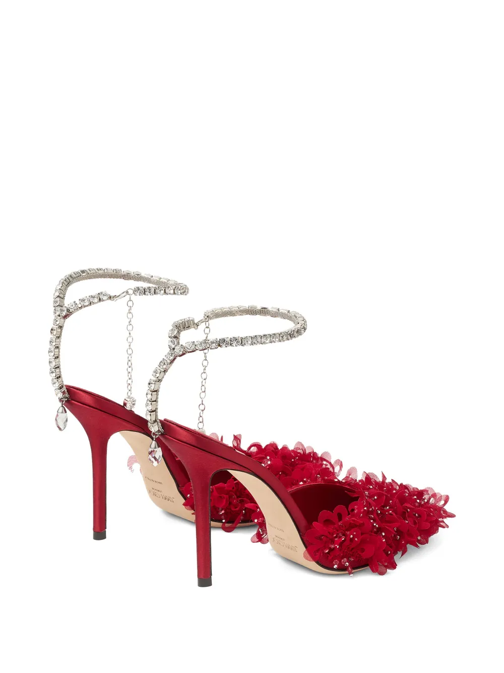 Jimmy Choo 100 mm Saeda pumps verfraaid met kristallen en bloemen Rood