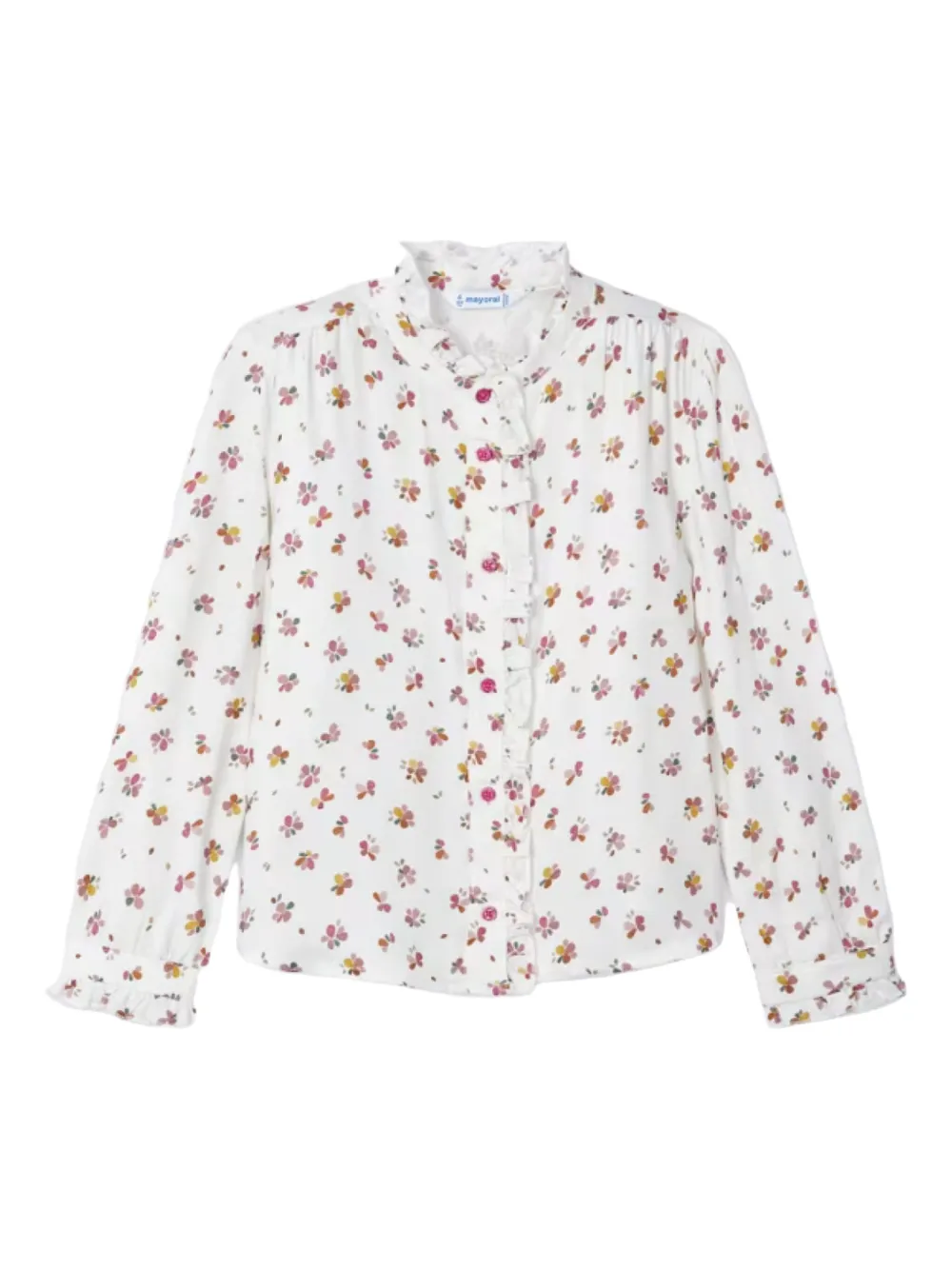 Mayoral floral-pattern ruffled-collar blouse - Bianco