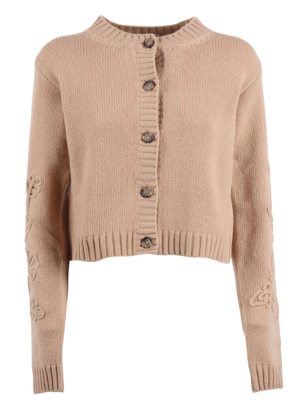 Ermanno Scervino Open-front Knit Cardigan In Fine Wool In Brown