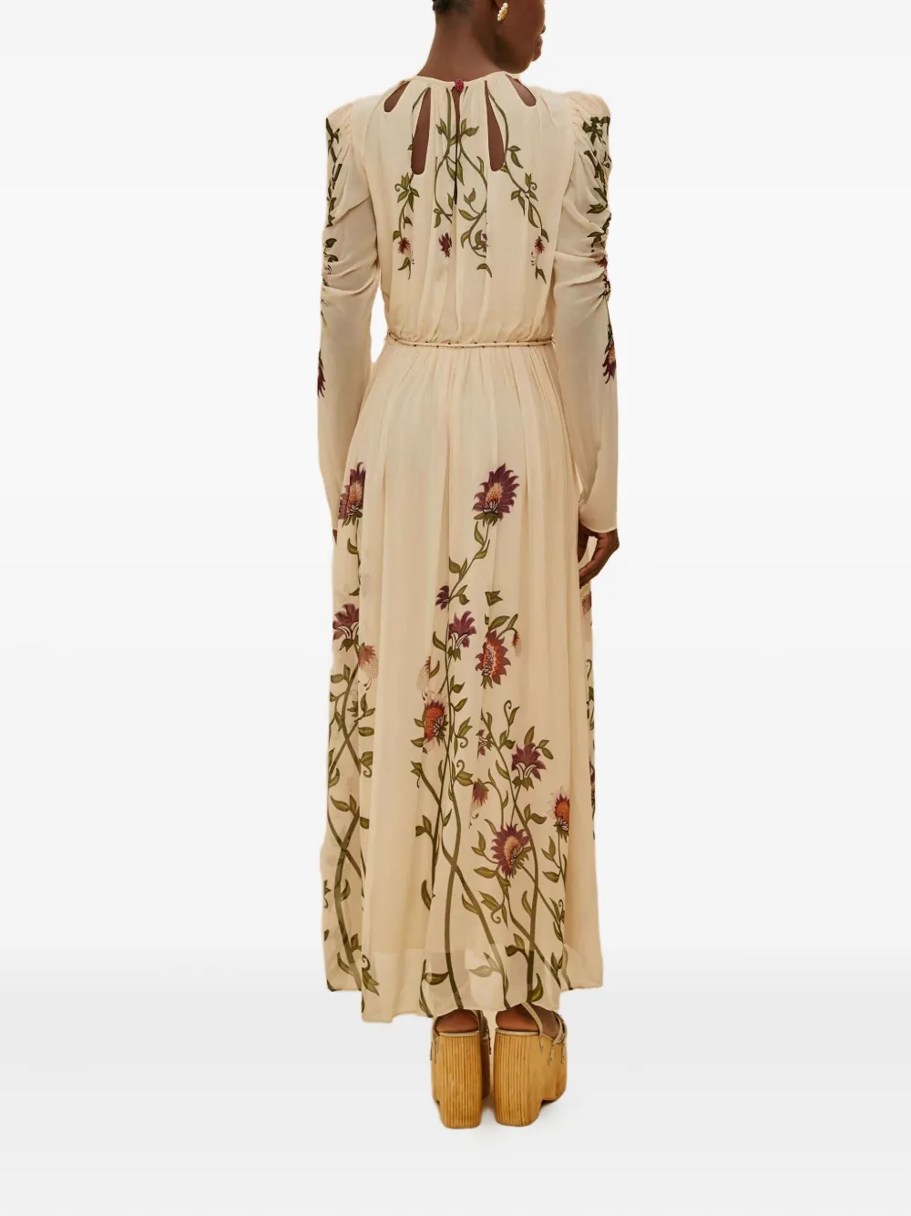 FARM Rio Maxi-jurk met uitgesneden bloemen Beige