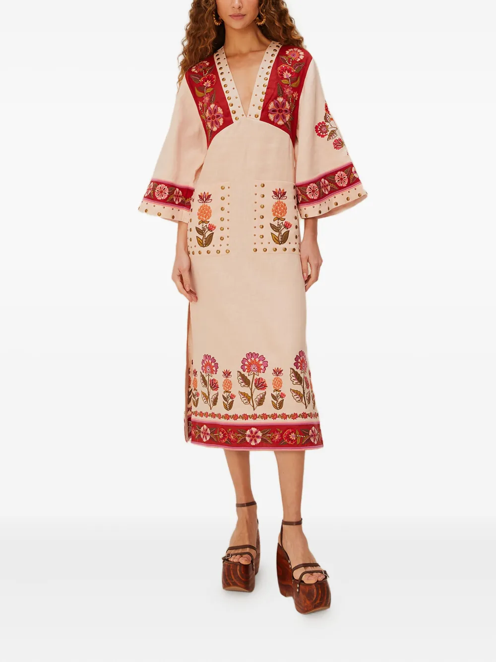 FARM Rio floral-embroidered studded maxi dress - Toni neutri