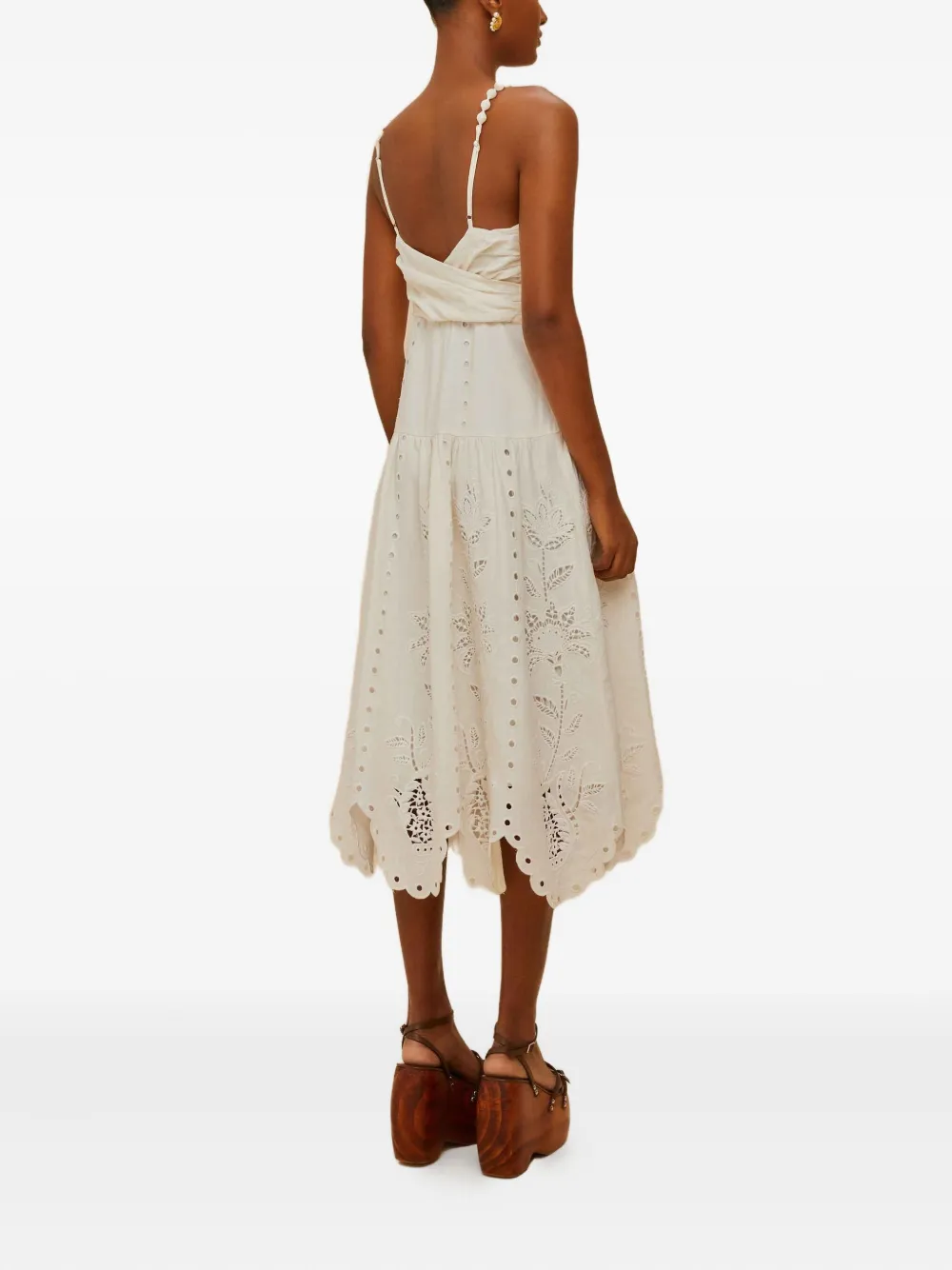 FARM Rio Gewelfde midi-jurk met ringlets - Wit