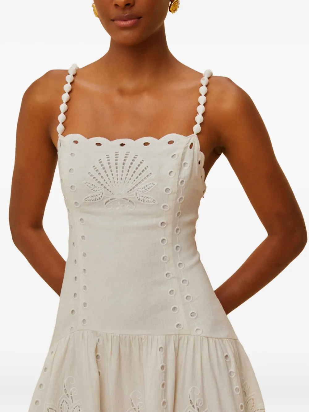 FARM Rio Gewelfde midi-jurk met ringlets Wit