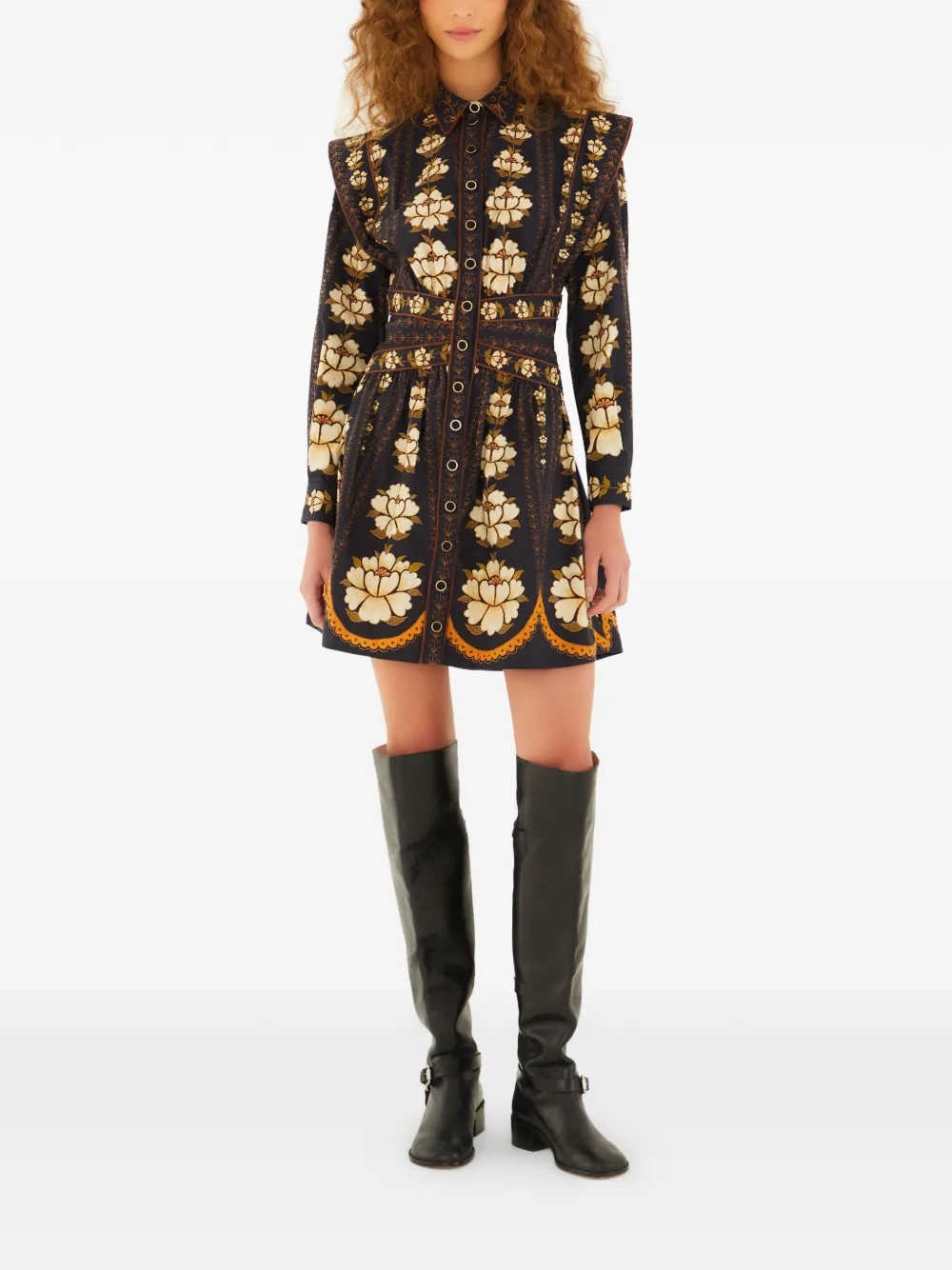 FARM Rio floral-print mini dress - Zwart