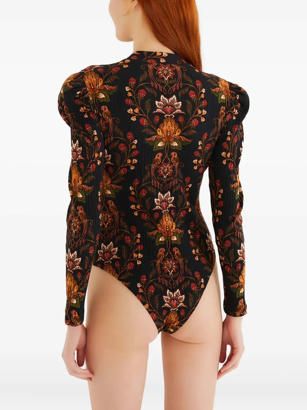 FARM Rio Body met pofmouwen en bloemenprint Zwart