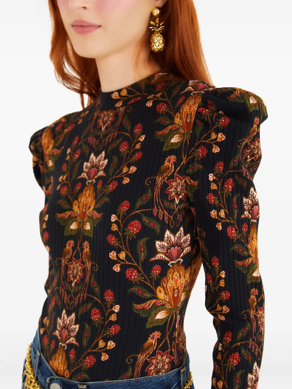 FARM Rio Body met pofmouwen en bloemenprint Zwart