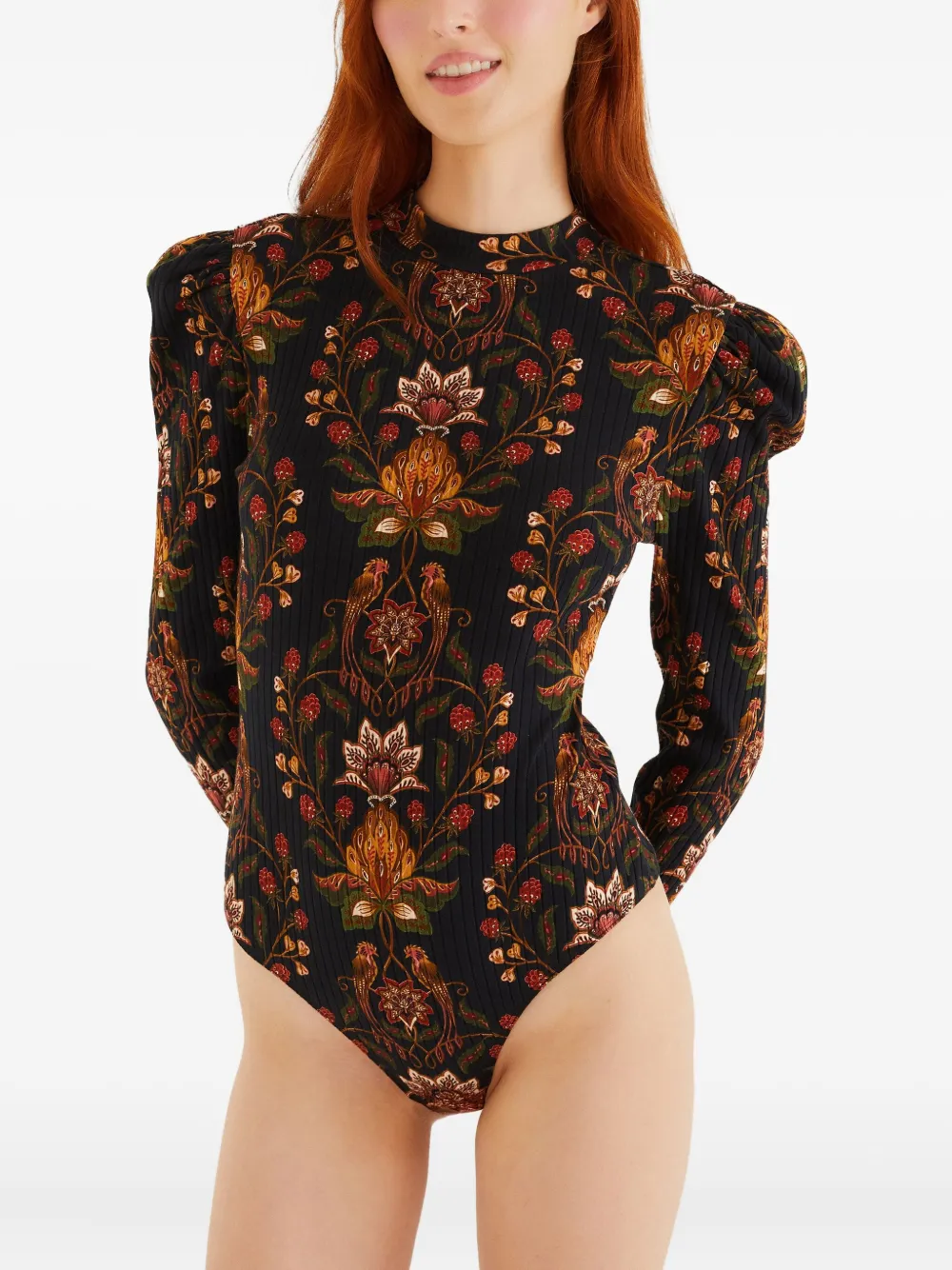 FARM Rio Body met pofmouwen en bloemenprint Zwart