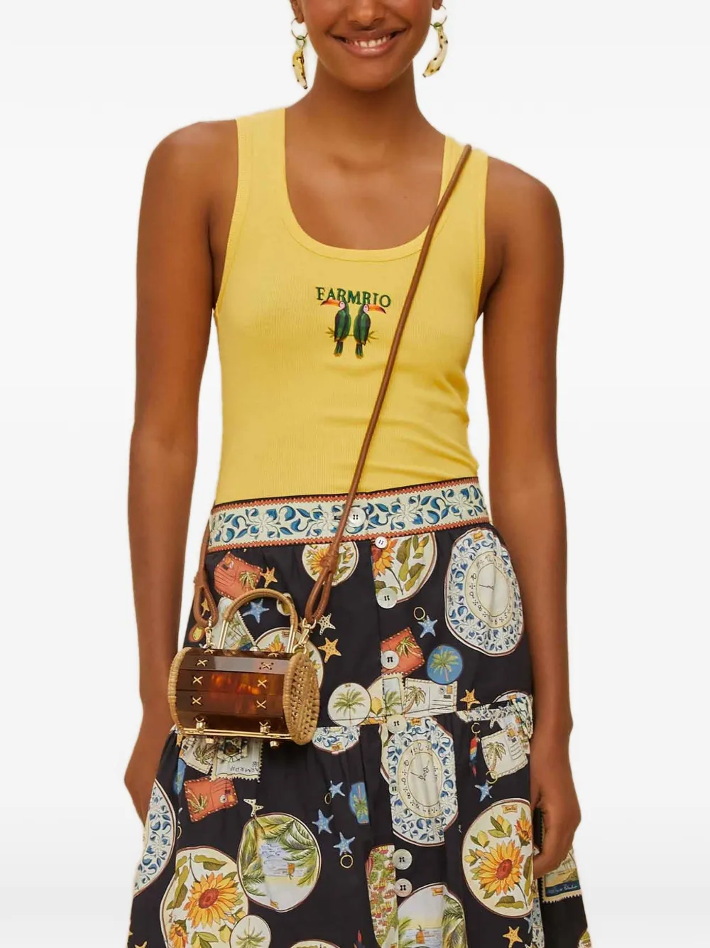 FARM Rio Toucan logo-embroidered top - Giallo