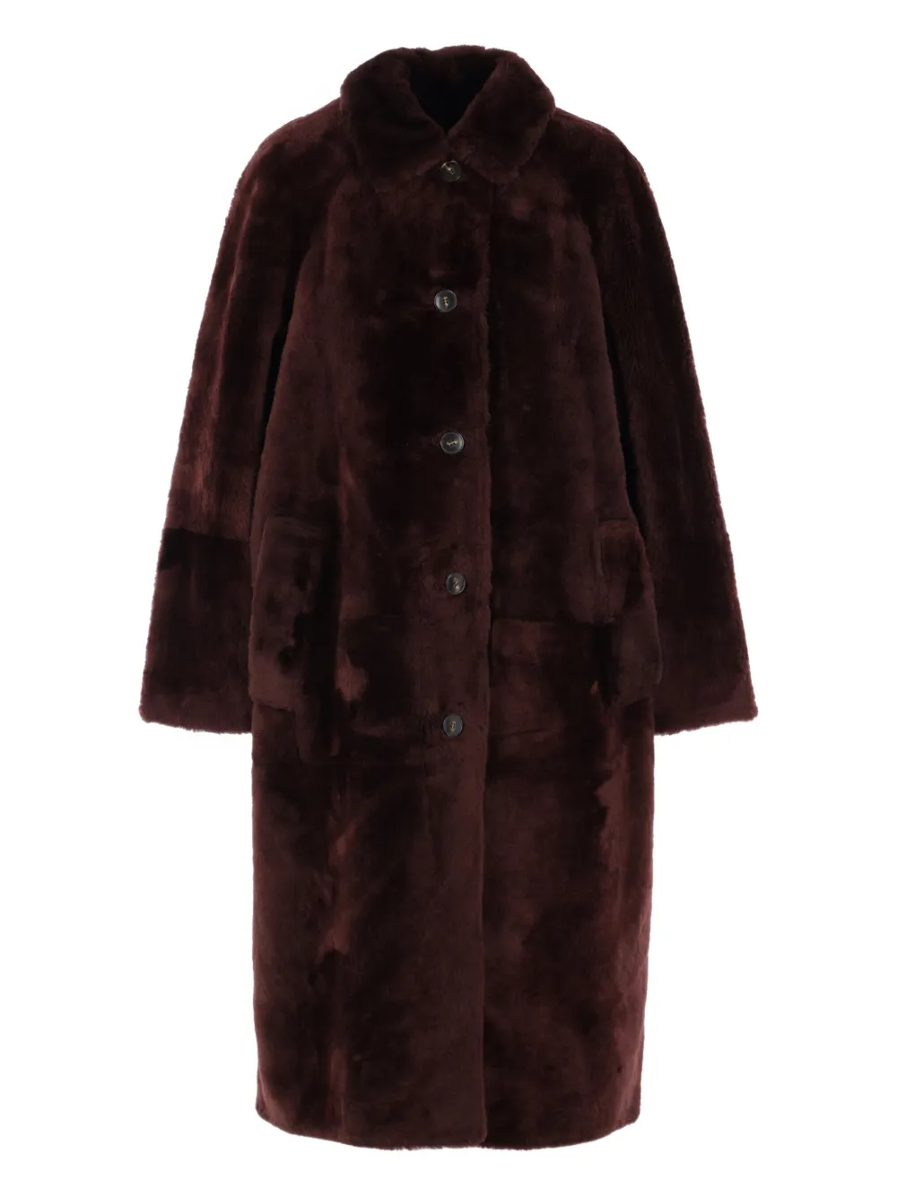 Yves Salomon Button-fastening Coat In Burgundy