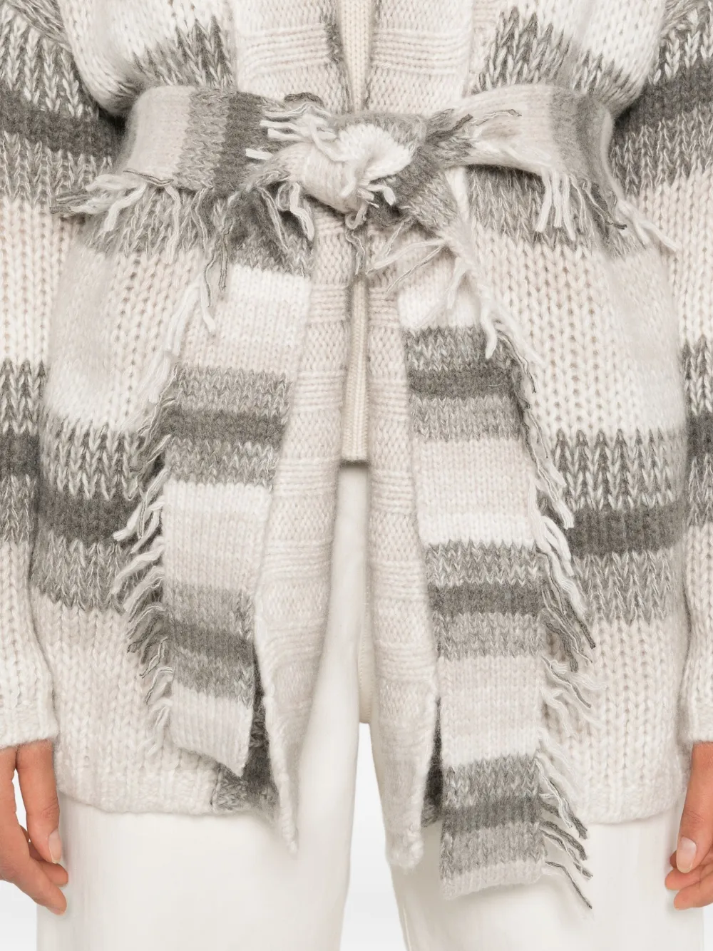 Hemisphere Striped Belt-fringed Cardigan In Multi