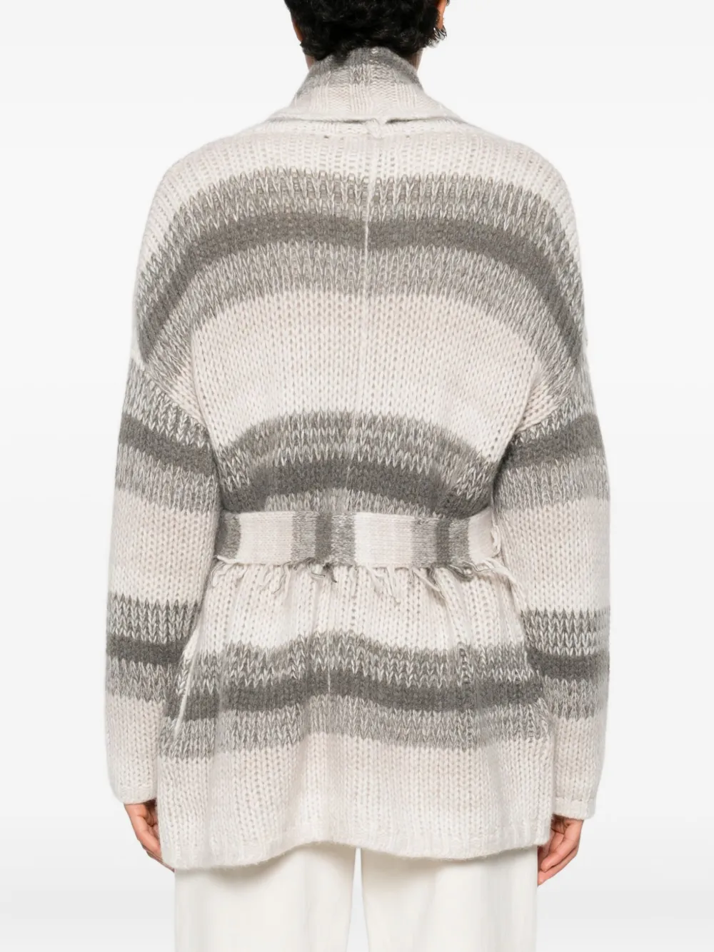 Hemisphere Striped Belt-fringed Cardigan In Multi
