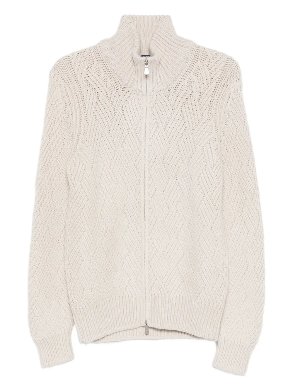 Barba cardigan zippé en maille torsadée | tons neutres | Image 1