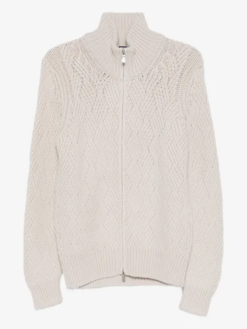 Barba zip-up cable-knit cardigan