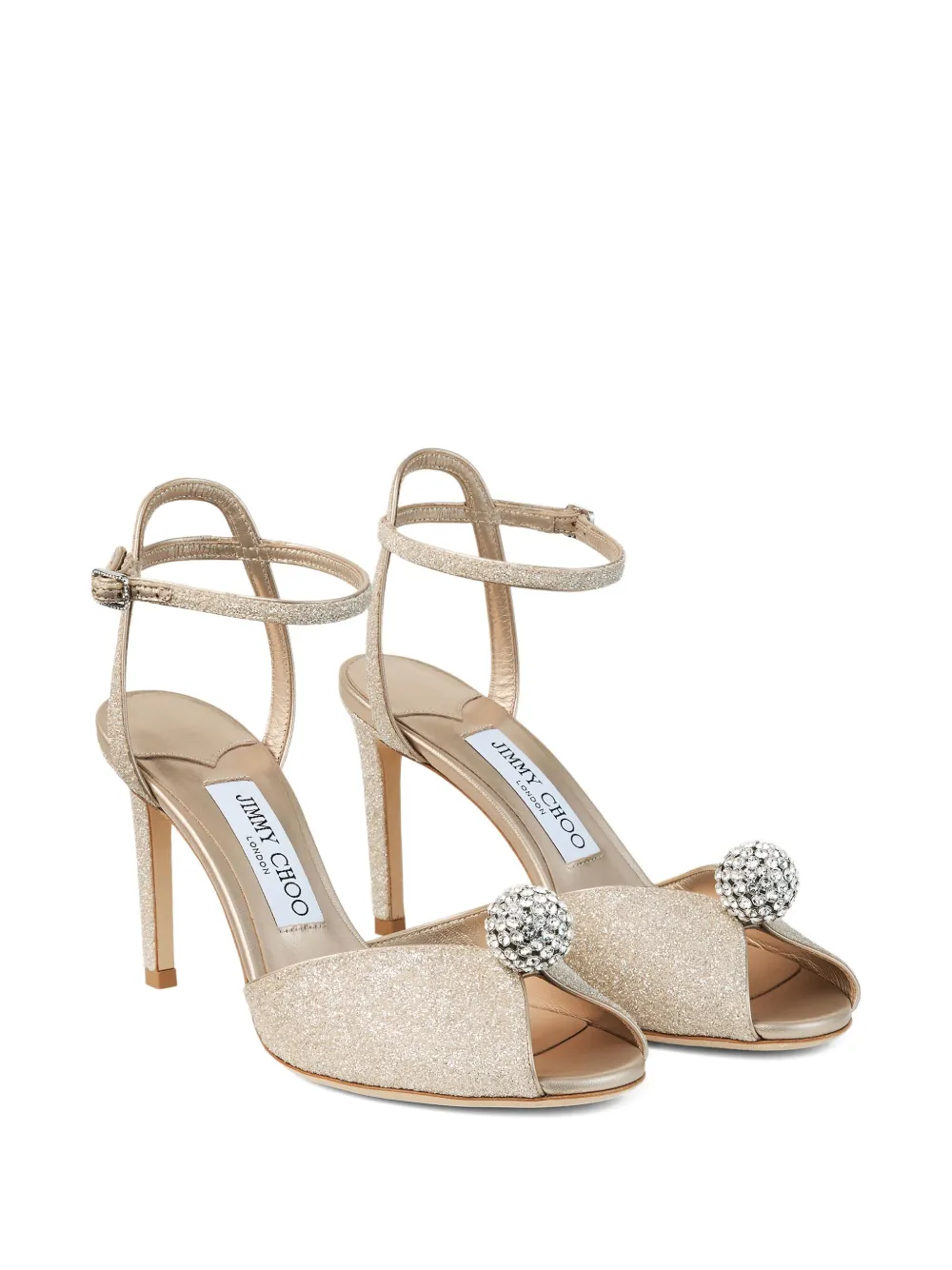 Jimmy Choo 85mm Crystal Embellished Sandals In Gold