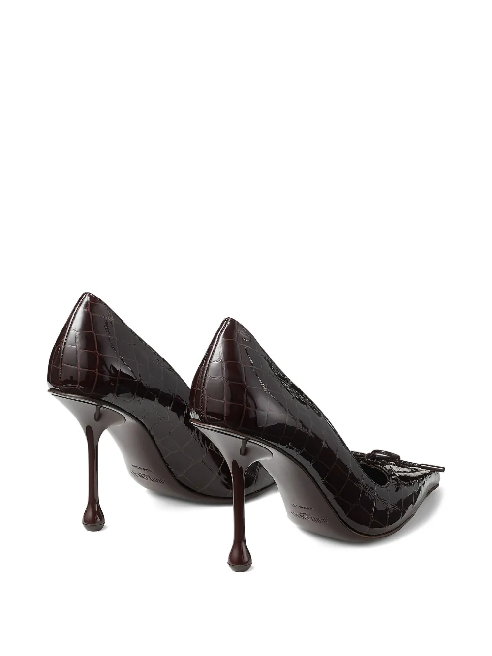 Jimmy Choo 95 mm Scarlett leren pumps met krokodillen-reliëf en strik Bruin