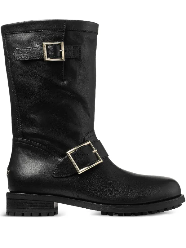 Jimmy Choo Biker Mid Buckle-strap Boots in Black