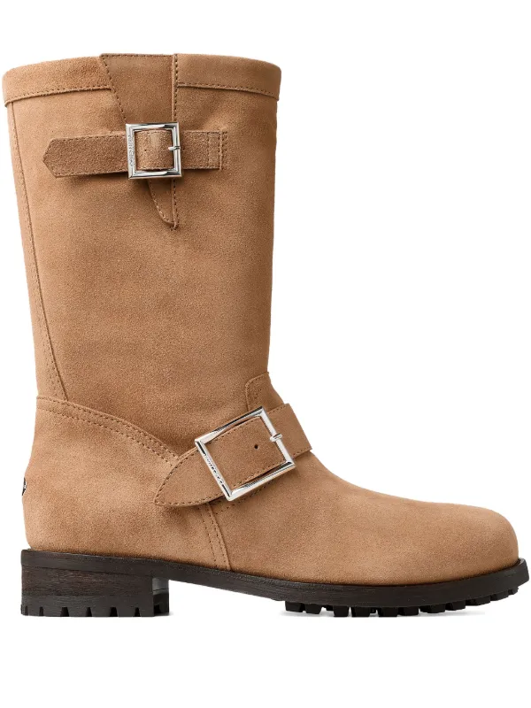 Jimmy Choo Biker Mid Buckle Boots in Neutrals