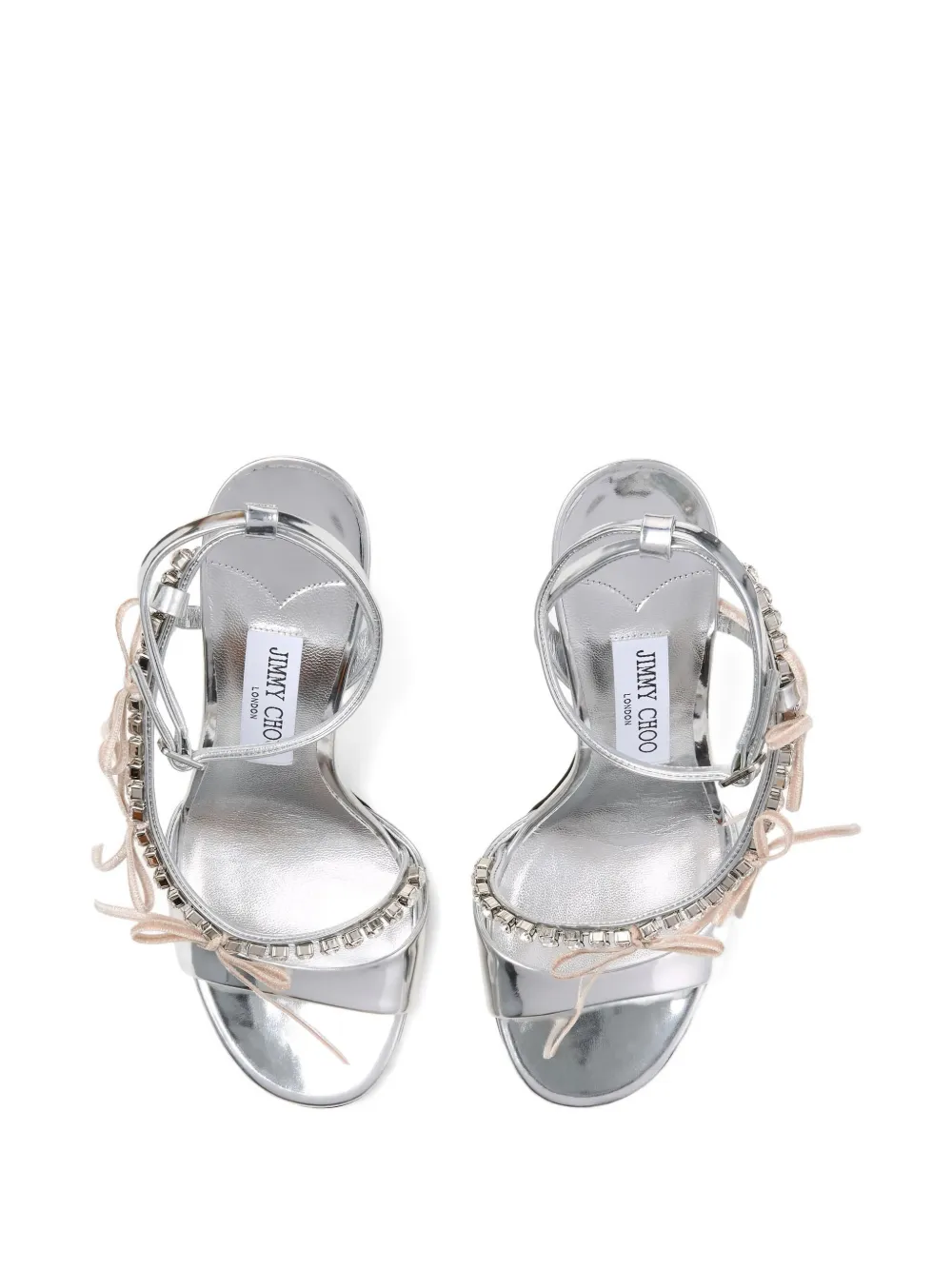 Jimmy Choo 100mm Lula Crystal-embellished Bow Sandals In Silver