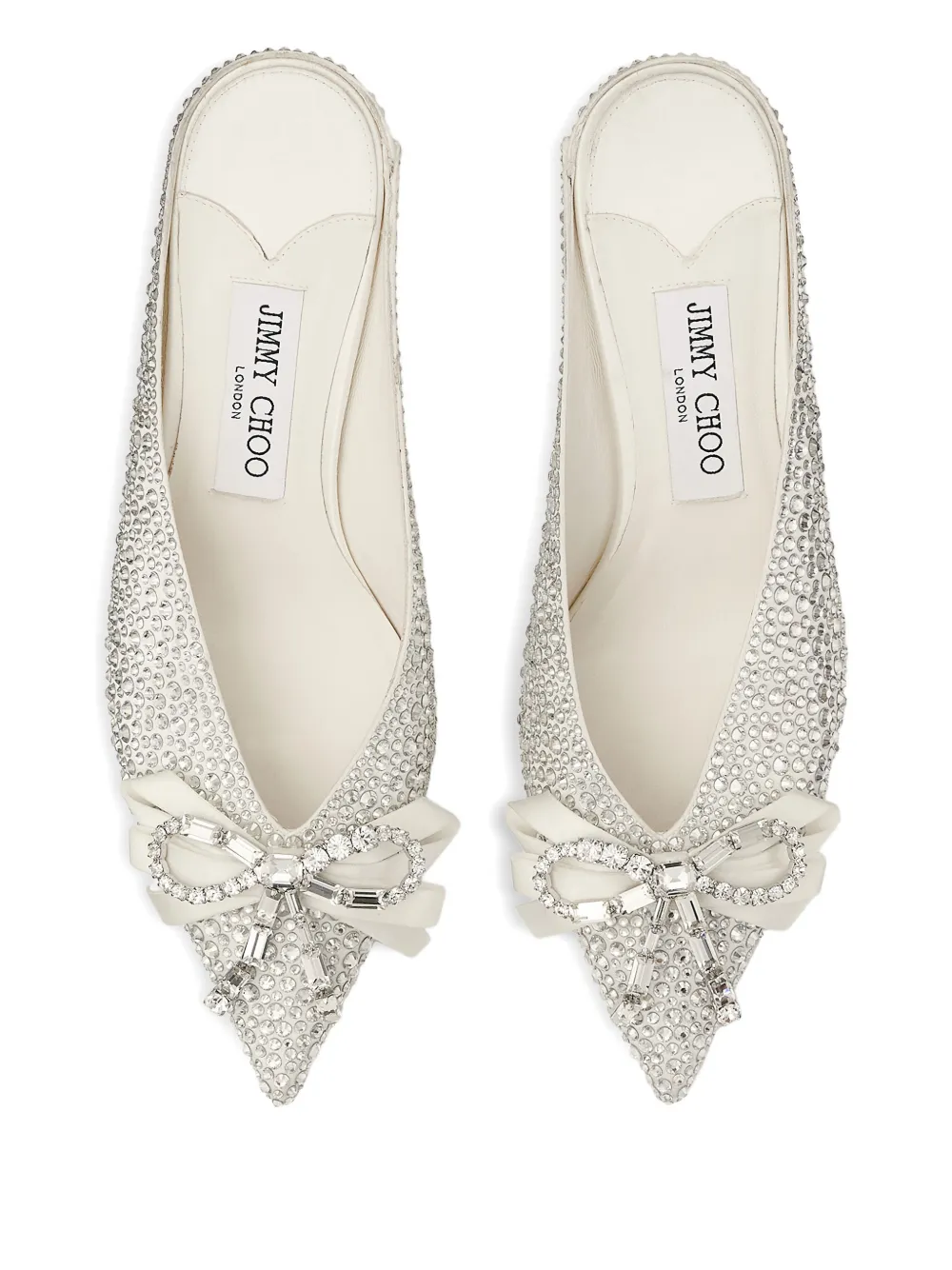 Jimmy Choo 50 mm Auria muiltjes met kristallen strik Zilver