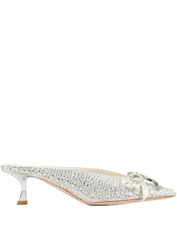 Jimmy Choo Auria Crystal Bow Mules in Silver