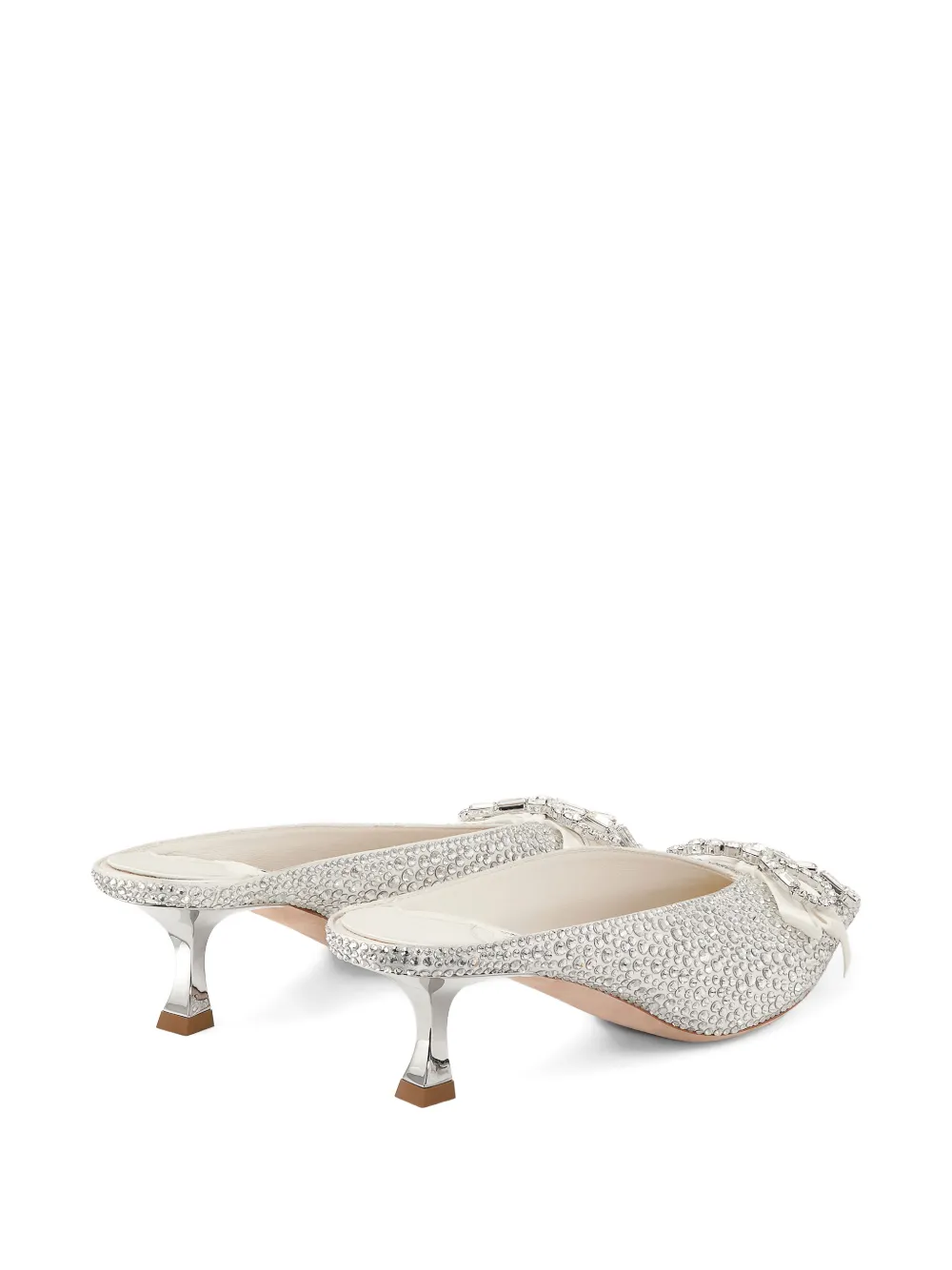 Jimmy Choo 50 mm Auria muiltjes met kristallen strik Zilver