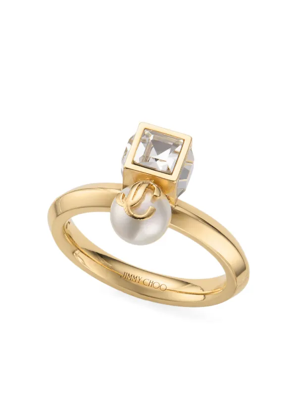 Jimmy Choo JC Pearl Cube Ring in Gold