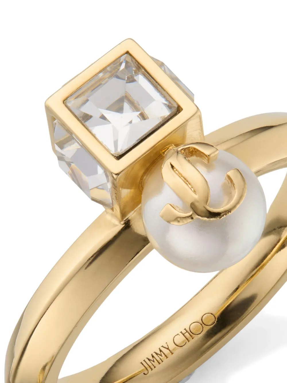  Jimmy Choo Pearl Cube Ring - Gold 