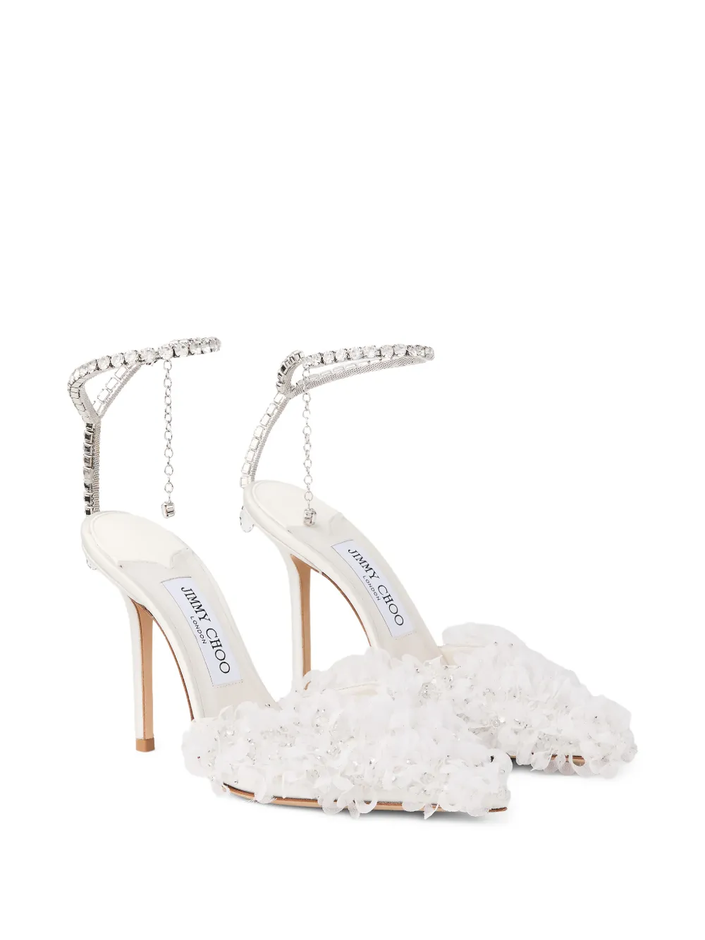  Jimmy Choo Saeda Crystal-strap Floral Pumps - White 