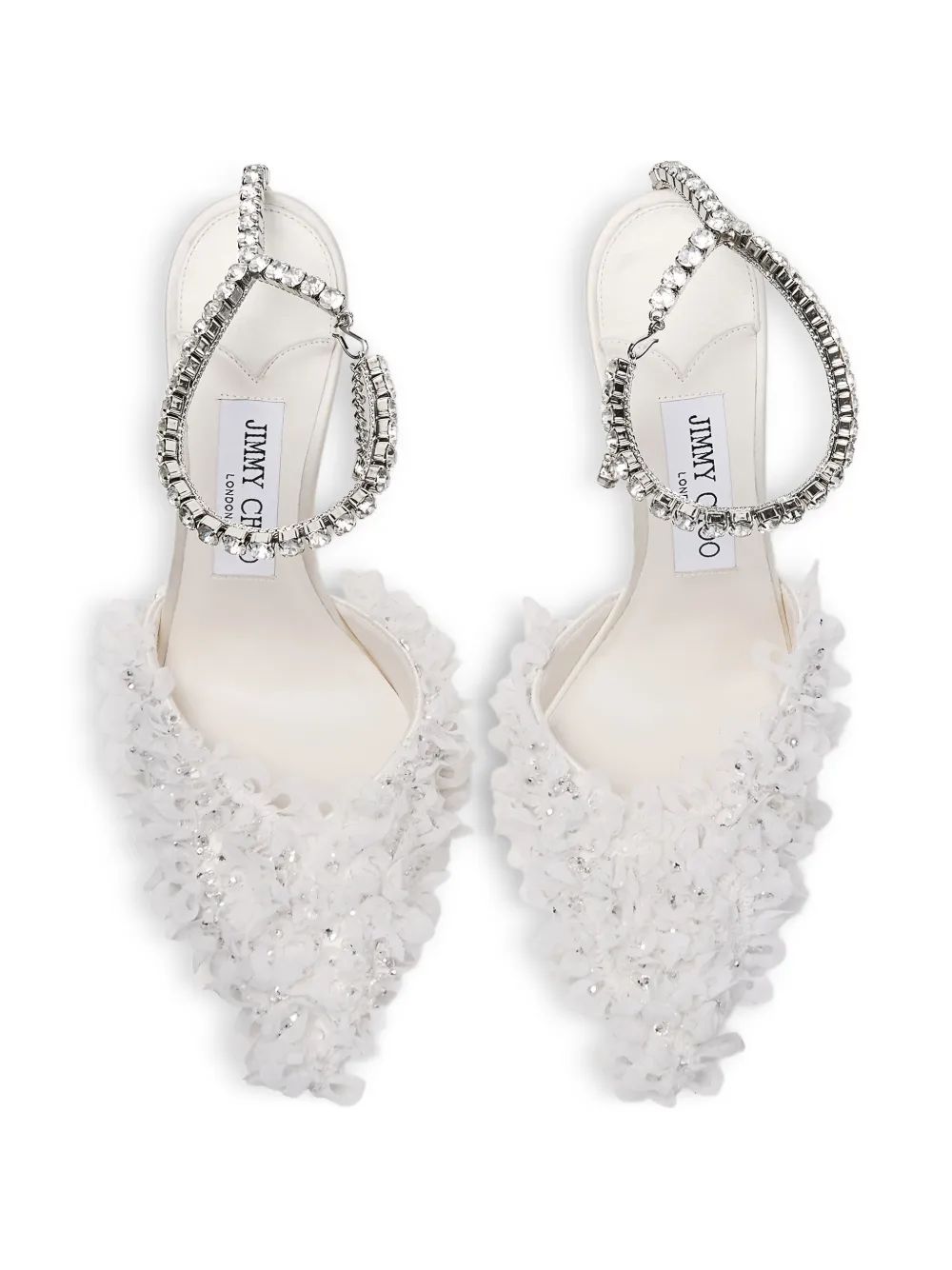  Jimmy Choo Saeda Crystal-strap Floral Pumps - White 
