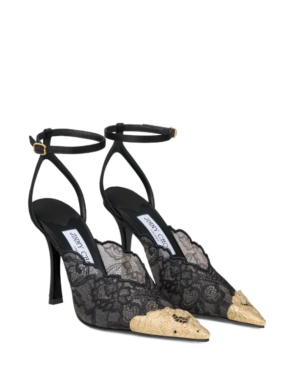 Jimmy Choo Faiz Lace metal-toe Pumps | Black | FARFETCH