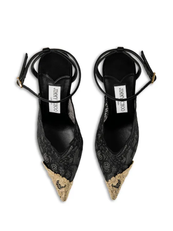 Jimmy Choo Faiz Lace metal-toe Pumps | Black | FARFETCH