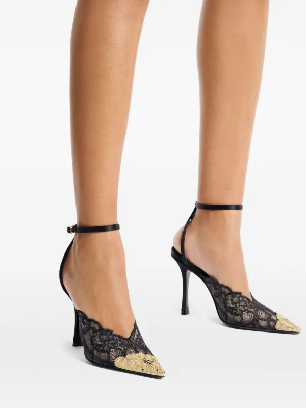 Jimmy Choo Faiz Lace metal-toe Pumps | Black | FARFETCH