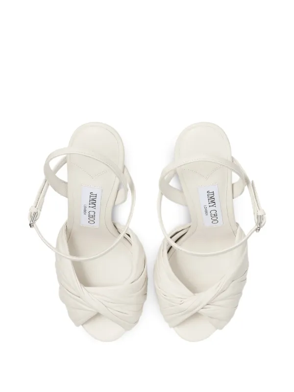 専用　　　JIMMY CHOO ホワイト ツイストサンダル Jimmy Choo Elly 120 Twisted Ankle Strap Sandals | White | FARFETCH