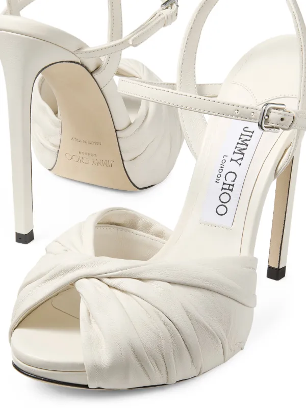 Jimmy Choo Elly 120 Twisted Ankle Strap Sandals | White | FARFETCH