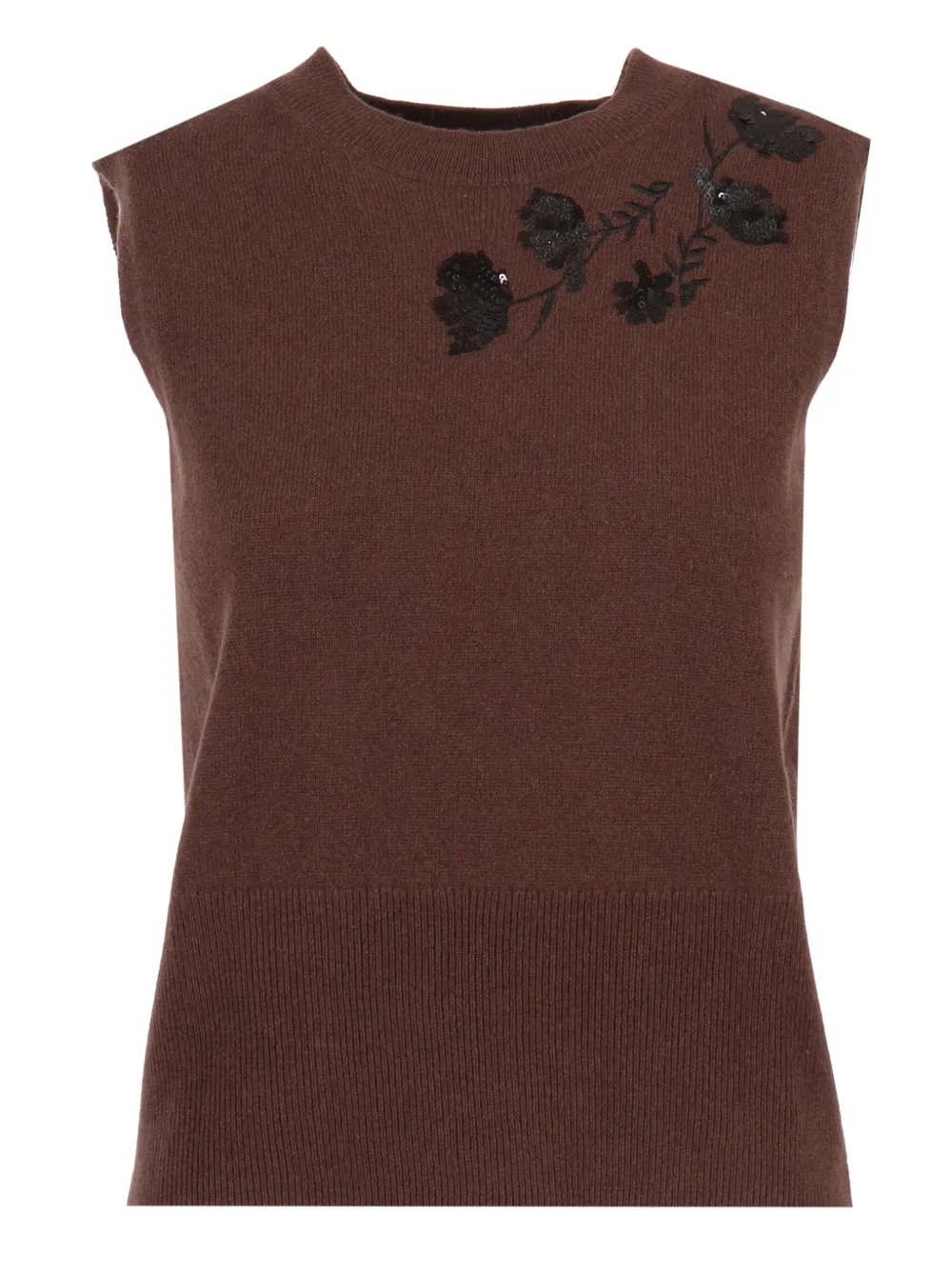 Ermanno Scervino Floral-motif Sequinned Vest In Brown