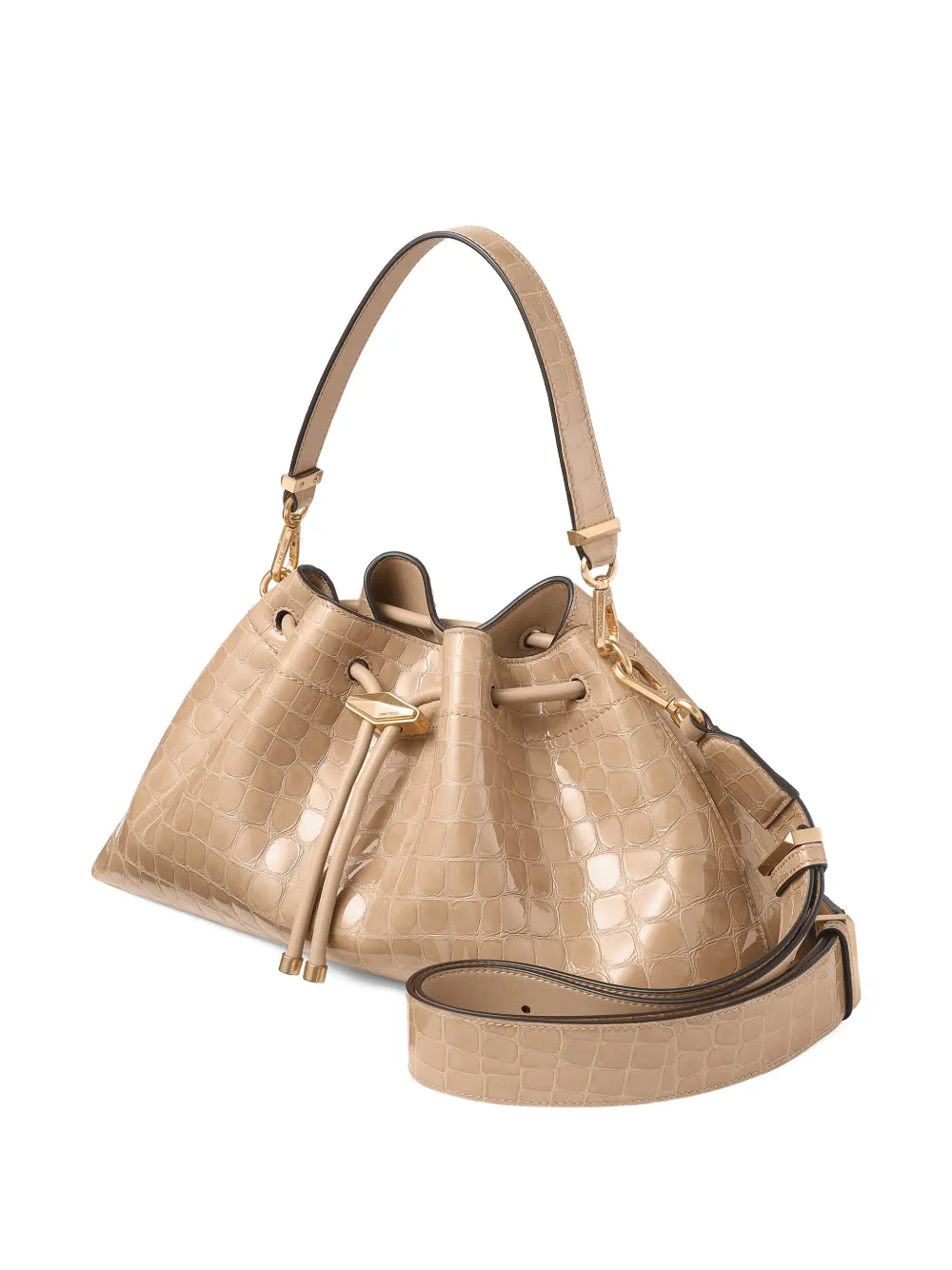 Jimmy Choo Medium Cinch schoudertas met krokodillen-reliëf Beige