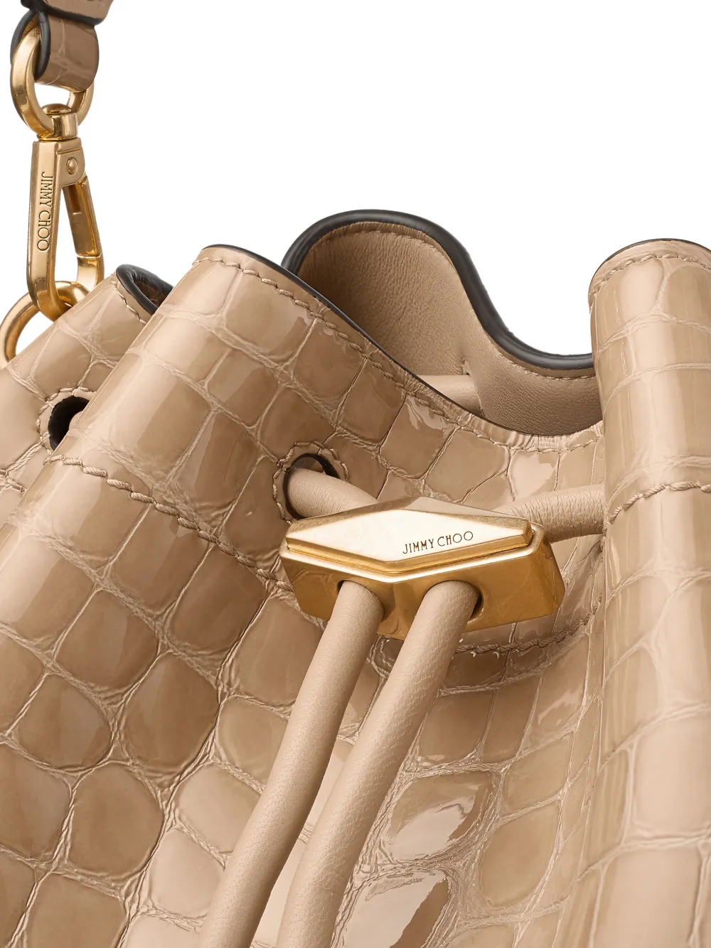 Jimmy Choo Medium Cinch schoudertas met krokodillen-reliëf Beige